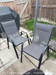 MaxSold Auction: Pair of Black/Gray Metal Frame Sling Patio Armchairs - Ottawa (Ontario, Canada) SELLER MANAGED Moving Online Auction - Latour Crescent