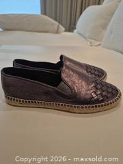 MaxSold Auction: Bottega Veneta Metallic Intrecciato Leather Espadrille Slip-Ons, Size 38, Comes with Certificate of Authenticity - Toronto (Ontario, Canada) PARTNER MANAGED Estate Sale Online Auction - Yorkville Avenue (CONDO) PART 2