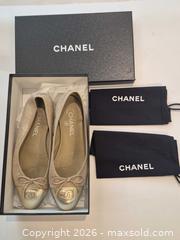 MaxSold Auction: Chanel Two-Tone Beige/Gold Lambskin Cap Toe Ballet Flats EU 38.5, Comes with Certificate of Authenticity - Toronto (Ontario, Canada) PARTNER MANAGED Estate Sale Online Auction - Yorkville Avenue (CONDO) PART 2