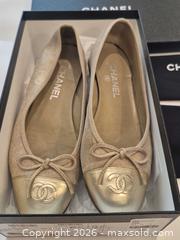 MaxSold Auction: Chanel Two-Tone Beige/Gold Lambskin Cap Toe Ballet Flats EU 38.5, Comes with Certificate of Authenticity - Toronto (Ontario, Canada) PARTNER MANAGED Estate Sale Online Auction - Yorkville Avenue (CONDO) PART 2