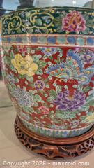 MaxSold Auction: Famille Rose Porcelain Planter with Wooden Base, 11 in. - Toronto (Ontario, Canada) PARTNER MANAGED Estate Sale Online Auction - Yorkville Avenue (CONDO) PART 2