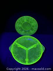 MaxSold Auction: Antique- Hocking Glass Co. Depression Era "Cameo" Uranium Glass Divided Serving Dish / Relish Tray Matching - Antioch (California, USA) SELLER MANAGED Downsizing Online Auction -  Mahogany Way (STORAGE)