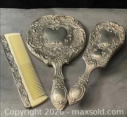 MaxSold Auction: Antique-VERY HEAVY Silver-Tone Vanity Set with Mirror, Brush & Comb - Antioch (California, USA) SELLER MANAGED Downsizing Online Auction -  Mahogany Way (STORAGE)