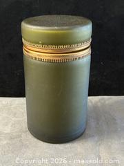 MaxSold Auction: EXTREAMLY RARE FIND- Antique- Satin Green Glass Cylindrical Lidded Casket/Canister w/ Ornate Dore Bronze Mount (Marked: Made in Italy) - Antioch (California, USA) SELLER MANAGED Downsizing Online Auction -  Mahogany Way (STORAGE)