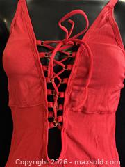 MaxSold Auction: Red Medium Lace-Up Plunge One-Piece Swimsuit - Antioch (California, USA) SELLER MANAGED Downsizing Online Auction -  Mahogany Way (STORAGE)