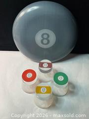 MaxSold Auction: Vintage- Billiards 8-Ball Motif Glass Platter & 4 Matching Glasses - Antioch (California, USA) SELLER MANAGED Downsizing Online Auction -  Mahogany Way (STORAGE)