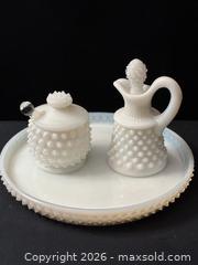 MaxSold Auction: Vintage- Collectible Hobnail Milk Glass Cruet, Sugar Jar, Spoon & Tray Set - Antioch (California, USA) SELLER MANAGED Downsizing Online Auction -  Mahogany Way (STORAGE)