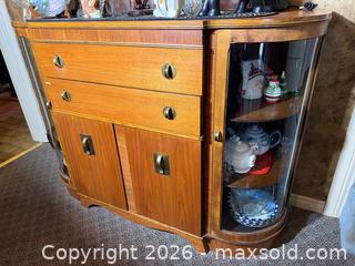 MaxSold Auction: Vintage 1950's Knechtel Homewood Wooden Buffet with Curved Glass Doors + Contents - Welland (Ontario, Canada) SELLER MANAGED Estate Sale Online Auction - East Main Street