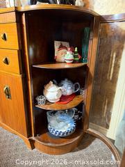 MaxSold Auction: Vintage 1950's Knechtel Homewood Wooden Buffet with Curved Glass Doors + Contents - Welland (Ontario, Canada) SELLER MANAGED Estate Sale Online Auction - East Main Street