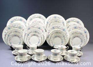 MaxSold Auction: Paragon ROMANCE DINNER SET with dinner Salad Bread Plates and Cups and Saucers Platinum/Silver Rim England  - Halton Hills (Ontario, Canada) SELLER MANAGED Estate Sale Online Auction - Rexway Drive