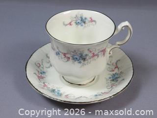 MaxSold Auction: Paragon ROMANCE DINNER SET with dinner Salad Bread Plates and Cups and Saucers Platinum/Silver Rim England  - Halton Hills (Ontario, Canada) SELLER MANAGED Estate Sale Online Auction - Rexway Drive