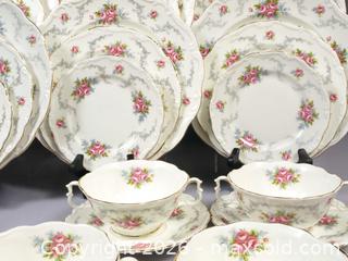 MaxSold Auction: Royal Albert Tranquillity LARGE DINNER SET Bread Salad Plates Bowls Pink Roses  - Halton Hills (Ontario, Canada) SELLER MANAGED Estate Sale Online Auction - Rexway Drive