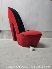 MaxSold Auction: Used Giant Red Stiletto Soft Seating Lounge Chair   - Mississauga (Ontario, Canada) SELLER MANAGED Reseller Online Auction - Platinum Drive (STORAGE)