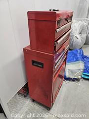 MaxSold Auction: Used Stanley Tool Red Rolling Tool Chest with Chrome Trim - Mississauga (Ontario, Canada) SELLER MANAGED Reseller Online Auction - Platinum Drive (STORAGE)