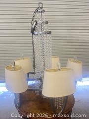 MaxSold Auction: Transitional Crystal 5-Light Chandelier with Fabric Shades - North Las Vegas (Nevada, USA) SELLER MANAGED Reseller Online Auction -  Rockpebble Avenue
