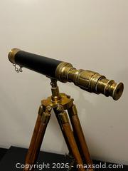 MaxSold Auction: Brass & Leather Spyglass Telescope on Wooden Tripod Stand - Whitchurch-Stouffville (Ontario, Canada) SELLER MANAGED Estate Sale Online Auction -  Dorman Drive
