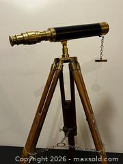 MaxSold Auction: Brass & Leather Spyglass Telescope on Wooden Tripod Stand - Whitchurch-Stouffville (Ontario, Canada) SELLER MANAGED Estate Sale Online Auction -  Dorman Drive