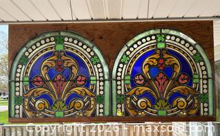 MaxSold Auction: Pair of Two Antique Arched Leaded Stain Glass Panels Housed in Wood Frame - Burlington (Ontario, Canada) SELLER MANAGED Estate Sale Online Auction - Fairview Street (STORAGE)