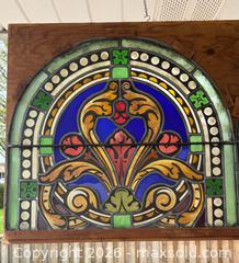 MaxSold Auction: Pair of Two Antique Arched Leaded Stain Glass Panels Housed in Wood Frame - Burlington (Ontario, Canada) SELLER MANAGED Estate Sale Online Auction - Fairview Street (STORAGE)