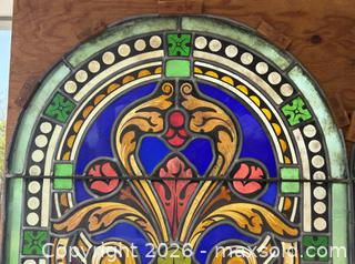 MaxSold Auction: Pair of Two Antique Arched Leaded Stain Glass Panels Housed in Wood Frame - Burlington (Ontario, Canada) SELLER MANAGED Estate Sale Online Auction - Fairview Street (STORAGE)