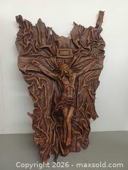 MaxSold Auction: Vintage  Large 30" Leather Jesus Crucifix Wall Plaque Sculpture  - Toronto (Ontario, Canada) PARTNER MANAGED Reseller Online Auction - Queen Street West