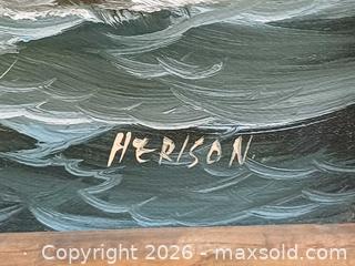 MaxSold Auction: Vintage Oil Painting Sailing Ship Signed by Artist Herison - Toronto (Ontario, Canada) PARTNER MANAGED Reseller Online Auction - Queen Street West