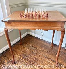 MaxSold Auction: Vintage-style Wooden Chess Table with Marble / Stone Playing Pieces - Oakville (Ontario, Canada) PARTNER MANAGED Downsizing Online Auction - All Saints Crescent