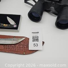MaxSold Auction: Man Stuff Lot Camera, Binoculars, Elvis Knife, Small knife, Large Sheaf - San Jose (California, USA) SELLER MANAGED Downsizing Online Auction - Little Orchard Street