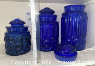 MaxSold Auction: Bold Blue Glass Canister Set - Los Altos (California, USA) PARTNER MANAGED Estate Sale Online Auction - Almond Avenue
