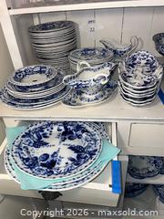 MaxSold Auction:  Creil et Montereau Blue & White Floral Transferware Dinnerware Set,  - Los Altos (California, USA) PARTNER MANAGED Estate Sale Online Auction - Almond Avenue