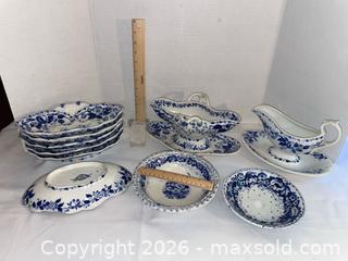 MaxSold Auction:  Creil et Montereau Blue & White Floral Transferware Dinnerware Set,  - Los Altos (California, USA) PARTNER MANAGED Estate Sale Online Auction - Almond Avenue