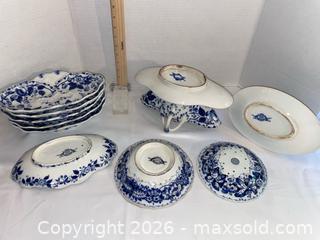 MaxSold Auction:  Creil et Montereau Blue & White Floral Transferware Dinnerware Set,  - Los Altos (California, USA) PARTNER MANAGED Estate Sale Online Auction - Almond Avenue
