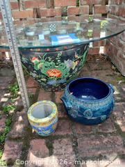 MaxSold Auction: Fishbowl Planter with Glass TableTop and 2 Smaller Pots - Los Altos (California, USA) PARTNER MANAGED Estate Sale Online Auction - Almond Avenue