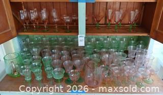 MaxSold Auction: Green and Pink Stemmed Glasses and Pitcher Set - Los Altos (California, USA) PARTNER MANAGED Estate Sale Online Auction - Almond Avenue