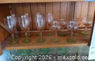 MaxSold Auction: Green and Pink Stemmed Glasses and Pitcher Set - Los Altos (California, USA) PARTNER MANAGED Estate Sale Online Auction - Almond Avenue