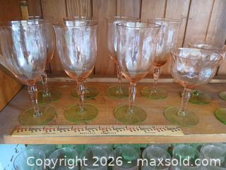 MaxSold Auction: Green and Pink Stemmed Glasses and Pitcher Set - Los Altos (California, USA) PARTNER MANAGED Estate Sale Online Auction - Almond Avenue