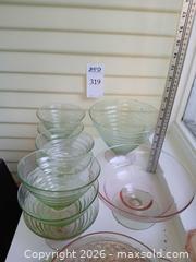 MaxSold Auction: Pink and Green Pressed Glass Bowls, Vases & Candle Holders - Los Altos (California, USA) PARTNER MANAGED Estate Sale Online Auction - Almond Avenue