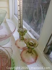 MaxSold Auction: Pink and Green Pressed Glass Bowls, Vases & Candle Holders - Los Altos (California, USA) PARTNER MANAGED Estate Sale Online Auction - Almond Avenue