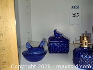 MaxSold Auction: Vintage Cobalt Blue Glass Perfume Bottles & Trinket Boxes - Los Altos (California, USA) PARTNER MANAGED Estate Sale Online Auction - Almond Avenue
