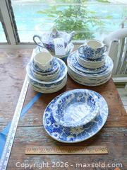 MaxSold Auction: Wood & Sons Gay Day Blue Floral Transferware Dinnerware Set - Los Altos (California, USA) PARTNER MANAGED Estate Sale Online Auction - Almond Avenue