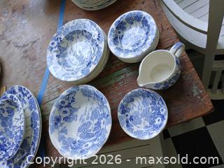 MaxSold Auction: Wood & Sons Gay Day Blue Floral Transferware Dinnerware Set - Los Altos (California, USA) PARTNER MANAGED Estate Sale Online Auction - Almond Avenue