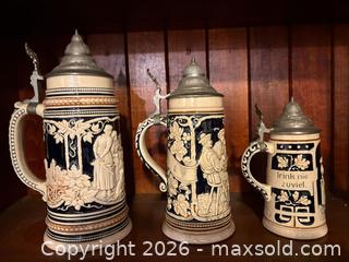 MaxSold Auction: Vintage German/Bavarian Stoneware Beer Steins with Pewter Lids - Dysart and Others (Ontario, Canada) SELLER MANAGED Downsizing Online Auction - Webb Circle
