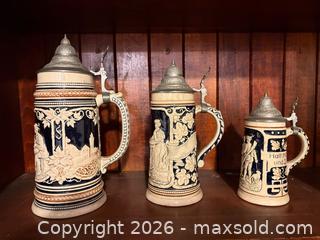 MaxSold Auction: Vintage German/Bavarian Stoneware Beer Steins with Pewter Lids - Dysart and Others (Ontario, Canada) SELLER MANAGED Downsizing Online Auction - Webb Circle