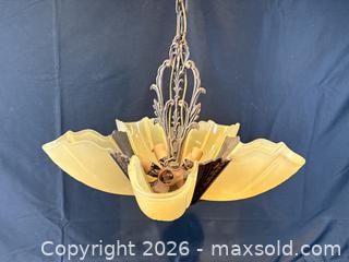 MaxSold Auction: Art Deco Five Light Slip Shade Chandelier Ceiling Fixture by Crown Lighting Co. Circa 1920 - Oakville (Ontario, Canada) PARTNER MANAGED Estate Sale Online Auction - Lakeshore Road West