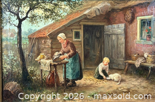 MaxSold Auction: Original Oil on Canvas Painting of Dutch Homesteading Scene, Singed Jan VAN DEN BRINK (1895-1966)  - Oakville (Ontario, Canada) PARTNER MANAGED Estate Sale Online Auction - Lakeshore Road West