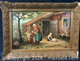 MaxSold Auction: Original Oil on Canvas Painting of Dutch Homesteading Scene, Singed Jan VAN DEN BRINK (1895-1966)  - Oakville (Ontario, Canada) PARTNER MANAGED Estate Sale Online Auction - Lakeshore Road West