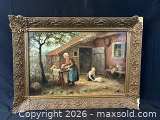 MaxSold Auction: Original Oil on Canvas Painting of Dutch Homesteading Scene, Singed Jan VAN DEN BRINK (1895-1966)  - Oakville (Ontario, Canada) PARTNER MANAGED Estate Sale Online Auction - Lakeshore Road West