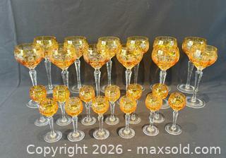 MaxSold Auction: Vintage Nachtmann Honey Amber Crystal Glasses: German Cut Glass 2 Sets of 12   - Oakville (Ontario, Canada) PARTNER MANAGED Estate Sale Online Auction - Lakeshore Road West
