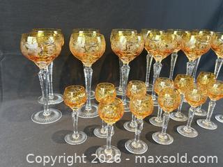 MaxSold Auction: Vintage Nachtmann Honey Amber Crystal Glasses: German Cut Glass 2 Sets of 12   - Oakville (Ontario, Canada) PARTNER MANAGED Estate Sale Online Auction - Lakeshore Road West
