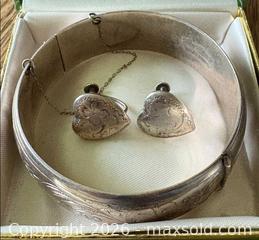 MaxSold Auction: Vintage Sterling Silver Large Bangle with Clasps and Heart Shaped Sterling Earrings - Oakville (Ontario, Canada) PARTNER MANAGED Estate Sale Online Auction - Lakeshore Road West